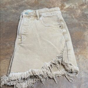 Risen Frayed Hem Tan Jean Shorts